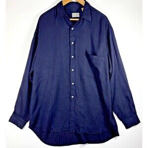Paul‎ Smith Sportswear Shirt Men Large Blue Black Striped Rayon Wool Button Up